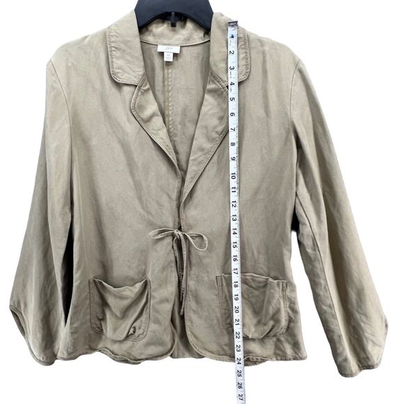 J Jill Blazer Jacket Women XS Tan Tencel Linen Blend Tie Front Coastal Cottage - Picture 7 of 15